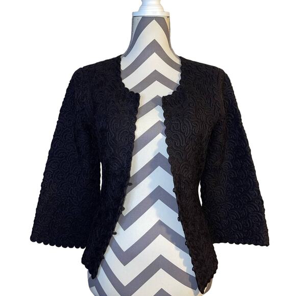 Nine West Vintage Knit Bolero Jacket Wool Blend Black Scalloped Detail Medium - Picture 2 of 7